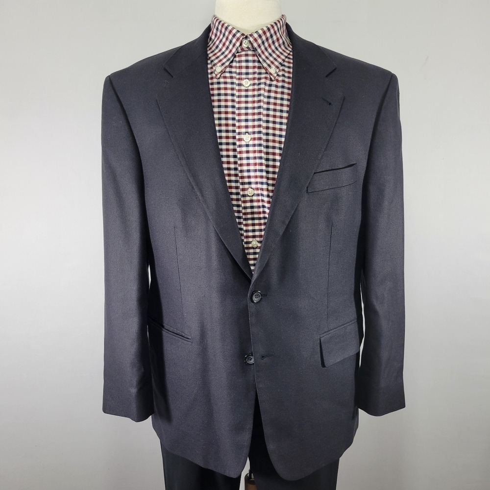 Oscar De La Renta Men's Sport Coat Blazer Two Button Navy Blue 100% Silk Sz 44S